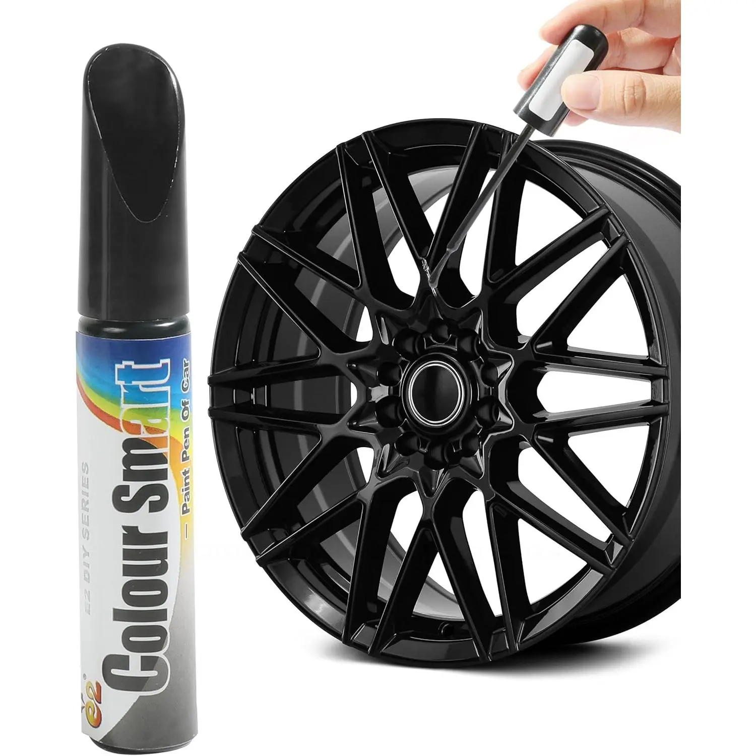 Black Rim Touch Up Paint Repair Kit - Car Scratch Remover Pen, Quick Dry Automotive Wheel Accessory with Shake Mix Function, Helps Refresh Minor Wheel Scratches