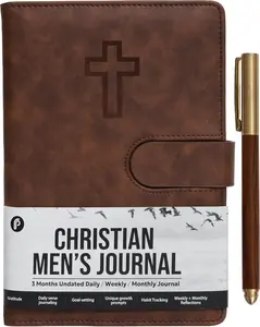 Leather Christian Bible Prayer Journal For Men - Study Scripture Notebook & Planner Daily Devotional Undated