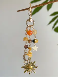 Vintage Hippie Colorful Stone Star Moon Pendant Handmade Trendy Cute Keychain, Boho Style Daily Accessory, Perfect Surprise Gift, Unique Design