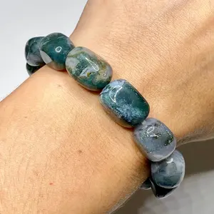 Moss Agate Crystal Bracelet, Moss Agate Gemstone Beaded Bracelet