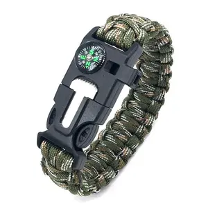 Paracord Survival Bracelet | Flint Steel Fire Starter, Whistle, Mini Saw | Adjustable Wrist Band Size for Camping, Bushcraft,survival kit