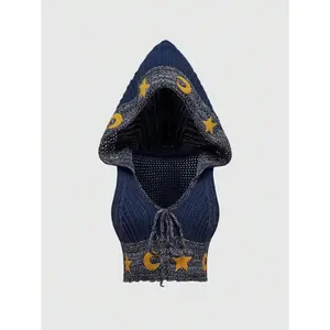Women's Hippie Boho Sleeveless Hoodie Top With Moon And Stars Print