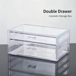 Double Layer Transparent Drawer Cosmetic Organizer, Makeup Storage Box, Jewelry Holder, Lipstick, Eyeshadow, Desk Beauty Products Container
