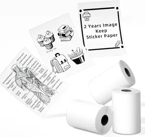 Phomemo T02/M02X/M02L Sticker Paper- Thermal Paper for Study Notes, Photo, DIY, Stickers, 2 Years Black on White Sticky Paper 50mm x3.5m, 3 Rolls