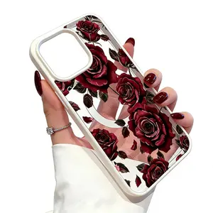 MagSafe Acrylic Transparent Durable Magnetic Case - All-Coverage Smartphone Protector for iPhone 17 Pro Max, 16 Plus, 15, 14, 13, 12, 11, XR, X, XS, Wireless Charging Support, Velvet Rose Handheld Device Accessory, Gift for Girls