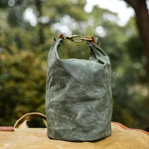 Vintage Oil Wax Canvas Roll-Top Storage Bag, Outdoor Camping Portable Durable Trash Bag, Thick Waterproof Scratch-Resistant Design, Multi-Functional Gear Organizer, Camping Tools