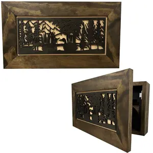 Bellewood Designs Wooden Personal Protection Cabinet Ducks On A Pond Wall Decoration Secure Gun Storage Solution With Lock Key System And Magnetic Lock For Convenience And Safety
