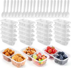 20 Set Snack Containers with Lids & Spoons, Reusable Double Compartment Condiment Containers for Lunches Picnics Parties, BPA-Free, Microwave Safe, Transparent