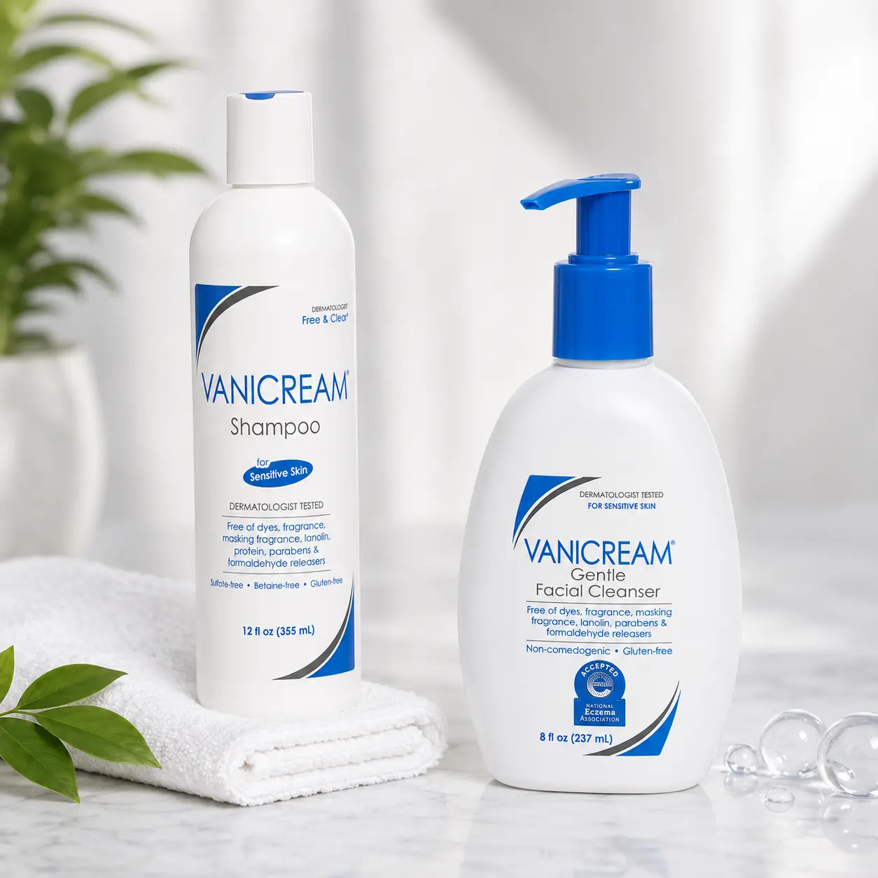 Vanicream Shampoo 12 Fl Oz + Gentle Facial Cleanser Head-to-Face Care Bundle
