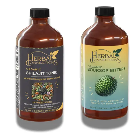 Herbal Connections : Organic Soursop Bitters + Shilajit Tonic – 16oz Bundle for Detox ,Digestion,Energy & Overall wellness, 20 Herb Formula
