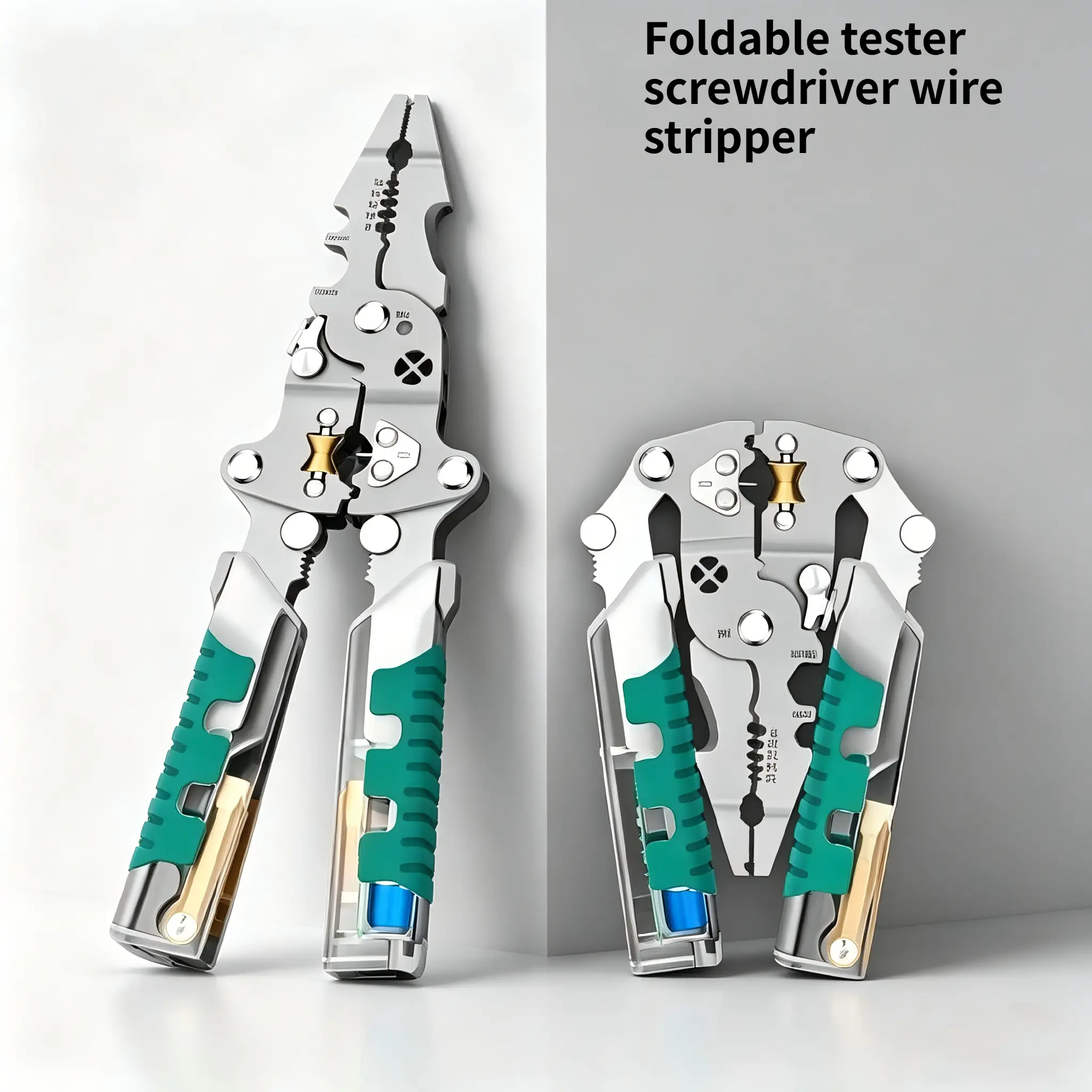 Professional Wire Stripping Pliers Multi-Tool for Electricians - Compact Hand Tool for DIY Projects with Voltage Test, Foldable Wire Stripper, Crimper, Splitter, Winder, Tools
