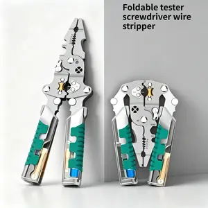 Professional Electrician Multi Tool Pliers with Voltage Test, Foldable Wire Stripper Crimper Splitter Winder Set Multi-Function