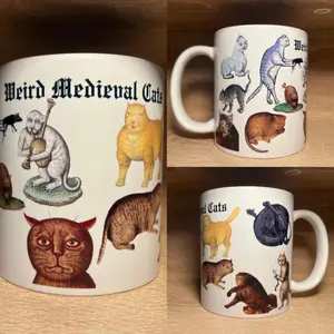 Weird Medieval Cats mug, funny ugly cats coffee cup, cat lover gift, Funny Cats Gift, Gothic Art Mug, Illuminated Manuscript
