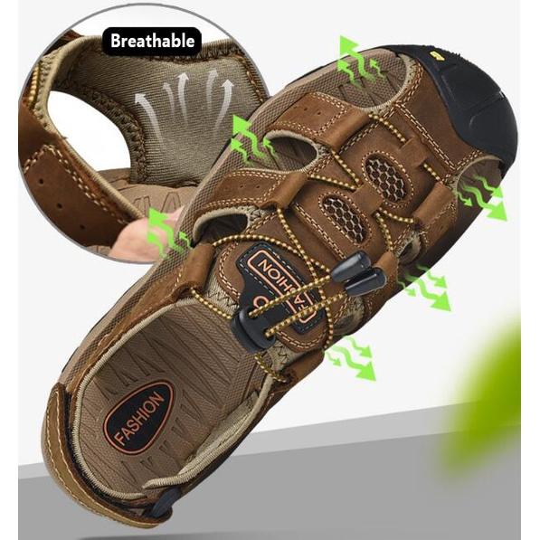 Men's Fashion Casual Sandals Outdoor Shoes Genuine Leather Shoes Beach Shoes Wading Shoes Plus Size 38-48