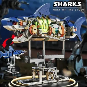 687pcs Mechanical Shark Building Set with Lights, Moving Parts, Ideal Gift for Kids and Adults, Fun Educational Toy
