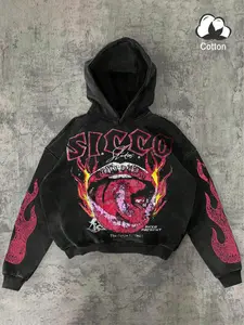 Men's Street Style American Lip Flame Graphic Letter Print Hoodie, Warm and Fashionable, Ideal for Outdoor Activities and Casual Wear