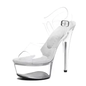WUXIN H&P Women's 6in Stripper Clear Platform High Heels Ankle-Strap Sexy Stiletto Pole Dance Exotic Sandal Shoes