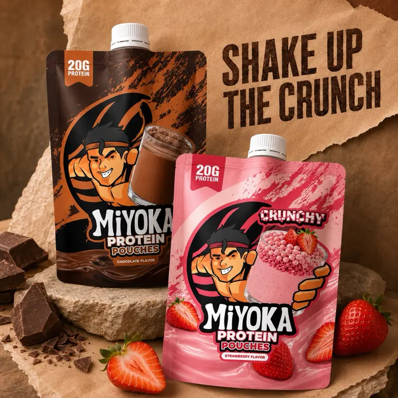 Miyoka Crunchy Protein Shake - 20g Protein Pouches with Creamy Texture & Crunchy Crisps - No Chalky Texture - Great Taste & Premium Nutrition