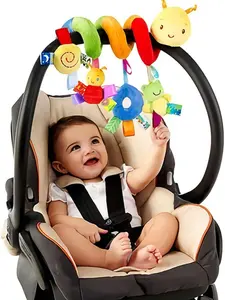 Spiral Car Seat Toys - Baby Sensory Soft Plush Hanging Toys for 0-12 Months Stroller Crib Accessories, Essentials for Expecting Moms & Baby Shower Registry Gift