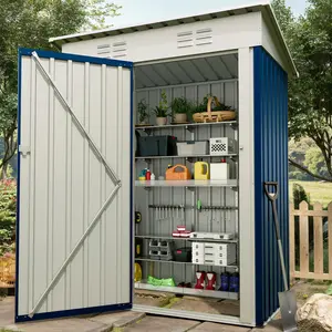 [TOP RATED - FLASH SALE] Garvee 5×3FT Heavy Duty Metal Outdoor Storage Shed, Weather-Resistant Garden Tool Shed with Lockable Single Door, Sloped Roof & Vents, Rustproof Patio Storage House for Backyard, Lawn, Navy Blue