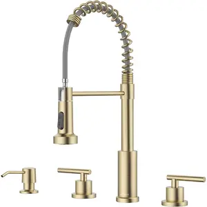 Kitchen Faucet with Soap Disnpenser, 4 Hole Kitchen Faucets with Pull Down Sprayer, 2 Handle Sink Faucet for Kitchen, Stainless Steel 3 or 4 Hole Kitchen Faucet with Sprayer