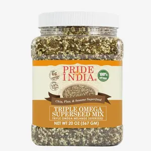 Pride Of India - Triple Omega Superseed Mix - Protein, Fiber, Calcium, Iron, Omega-3, Omega-6, & Thiamin Rich Superfood w/ Chia Flax & Sesame Seeds, 1.25 Pound (20oz) Jar