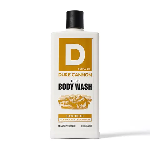 Duke Cannon Supply Co. THICK High-Viscosity Body Wash for Men – Sawtooth, Alpine Air and Cedarwood Scent, Superior Lather and Natural Exfoliate, Premium Ingredients, Body Care Daily Cleanse, Sensitive Skin Friendly, 18 Fl oz