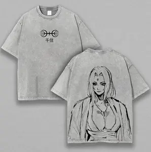 Retro Vintage Limited Edition Tsunade Senju Washed Cotton Tee Double Sided Naruto Anime Print Lightweight Oversized Anime Shirt Soft Cotton Gift for Anime Fans Otaku Streetwear Anime Outfit Anime Cotton Clothing
