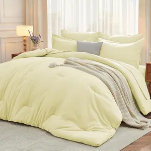 7 King Comforter, a Bag King Size, with Comforter, Flat Sheet, Sheet, Pillowcases  Shams, Cream Yellow