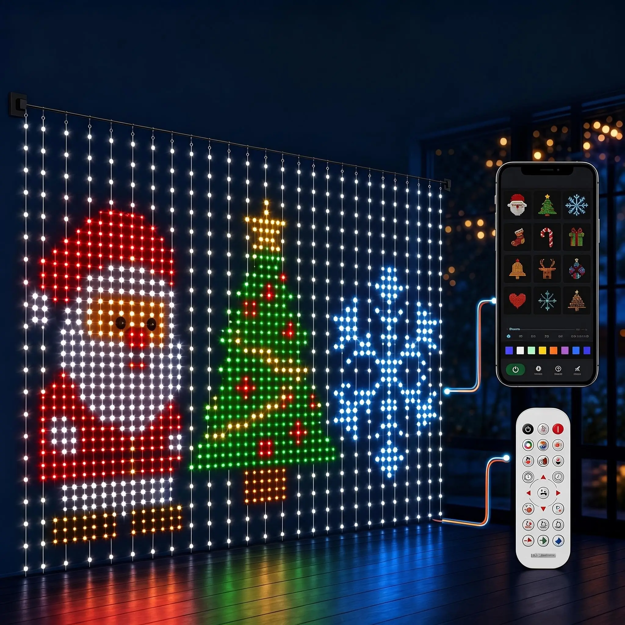 Christmas Smart RGB LED Curtain Lights - 400-LED Waterproof Adjustable Brightness String Lights with App Control for Bedroom, Christmas & Room Decor, Rgb Waterproof  Magical Event Lighting for Home Party Decorations Outdoor Indoor Use