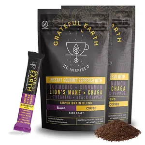 Grateful Earth Mushroom Coffee - Instant Espresso Blend with Cinnamon, Turmeric & Lion’s Mane – Energy & Immune Support, Dairy & Gluten Free - 40 ct