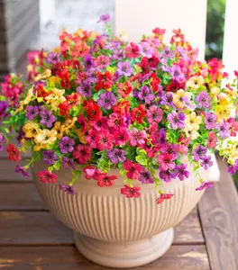 16 Bundles Artificial Flowers for Outdoor Indoor Garden Home Decoration, Faux Flower Daisy with Eucalyptus Leaves Fake Plants Greenery Boxwood Porch Patio, 12 Bundles (Mix Pink Red Purple Yellow)