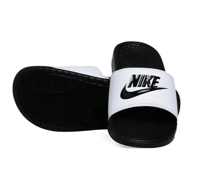 Black and White Single Strap Slide Sandals Slip On Open Toe Cushioned Footbed Anti Slip Flat Slippers For Shower Beach Gym Indoor Outdoor Daily Walking
