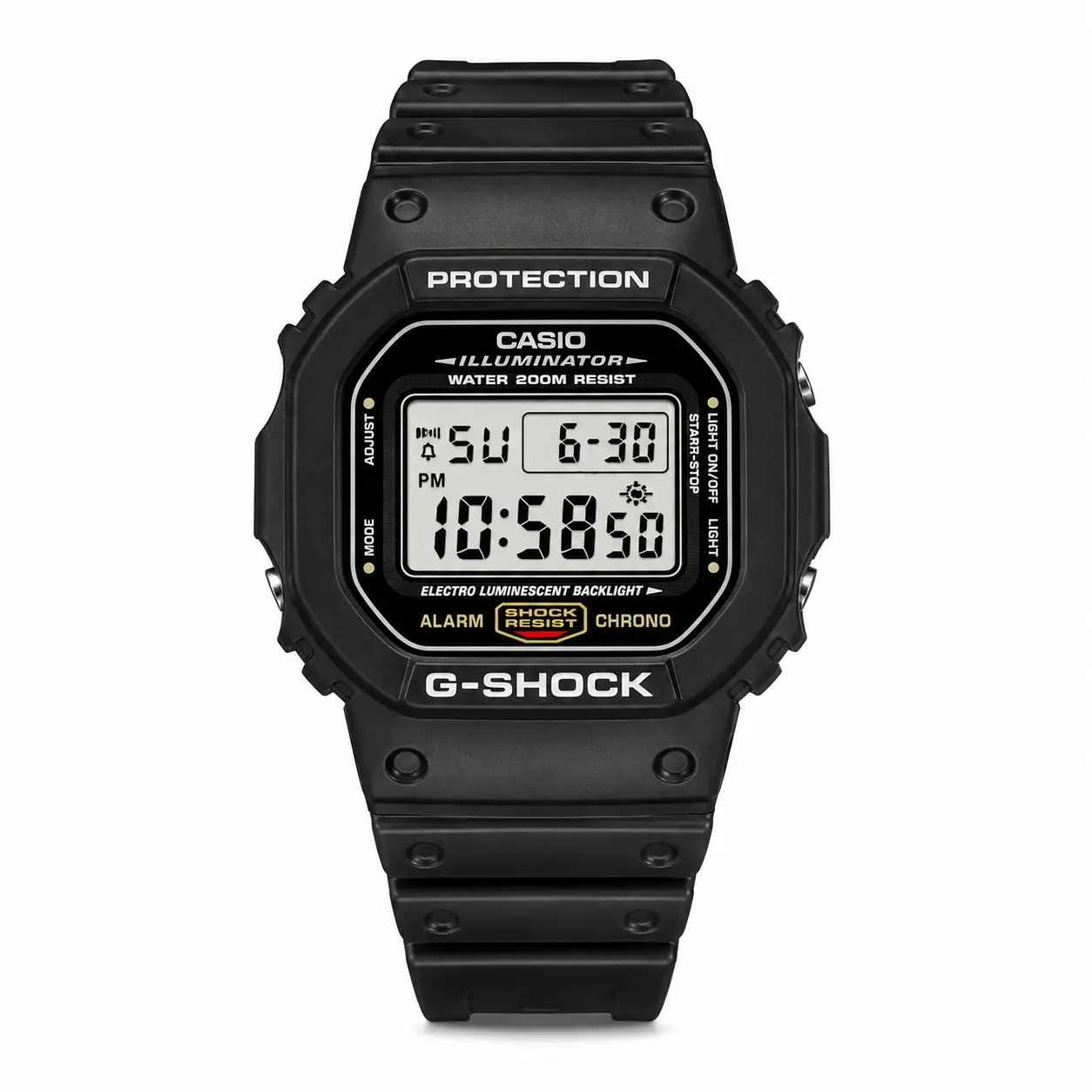 Casio G-Shock Illuminator Water 200m Resist Electro Luminescent Backlight Alarm Chrono Black Watch