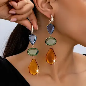 Luxurious resin women's pendant earrings - bright gemstone colors, fashionable and versatile, suitable for daily wear or gatherings, earrings for daily wear | droplet shaped pendant earrings | iron ear hooks