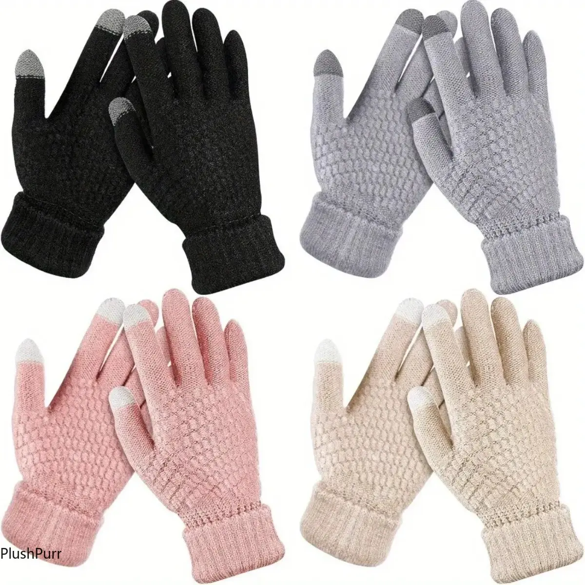 Women's 4pcs Thermal Fleece-Lined Touchscreen Gloves - Thick Velvet, Elastic Cuffs, Korean Fashion Trends, Cold Winter Outdoor Pursuits, DIY Luggage & Bag Accessory, Cycling, Car, Skiing, Home, Conductive Fingers, Gym Bag, Casual Attire, Special Occasions