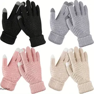 4 Pairs Women's Thermal Fleece Lined Gloves Cold Warm Winter Touch Screen Gloves Winter Warm Gloves Korean Style Gloves Velvet Thickened Cycling Gloves Elastic Cuffs Suitable for Skiing, Going Out, Outdoor SpringStatements