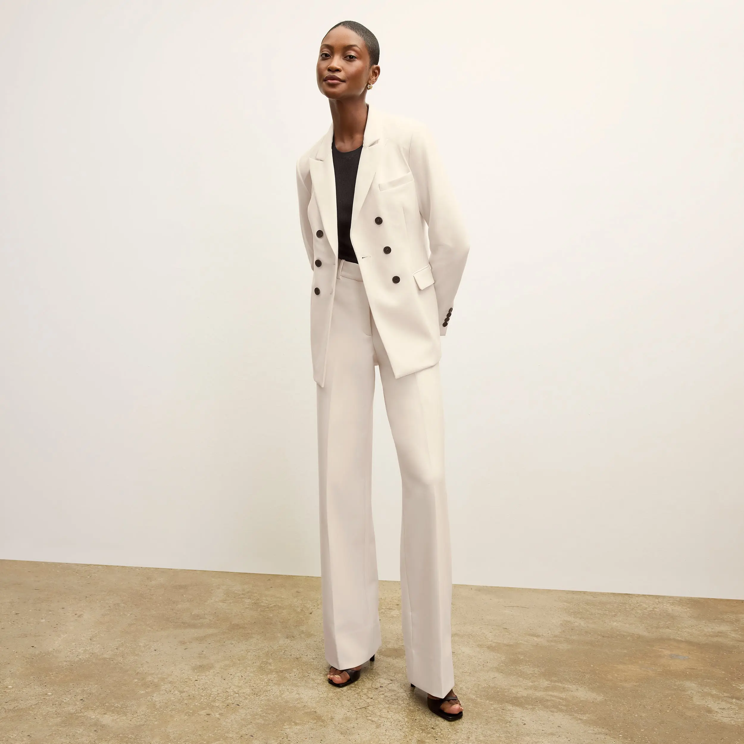 Kati Double-Breasted Blazer - Luxe Flex Suiting :: Ivory