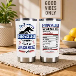 Daddysaurus Tumbler 20oz, Funny Dinosaur Dad Soccer Tumbler, Jurassic Dad Gift, Stainless Steel Travel Mug, Father’s Day Gift