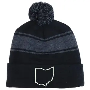 Trendy Apparel Shop Ohio State Outline Two Tone Pom Striped Long Beanie Hat