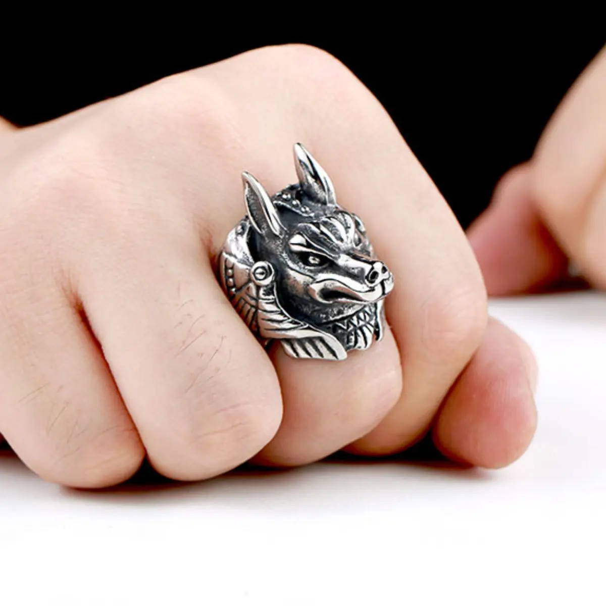 Retro Anubis Wolf God Ring - Beier Personality Titanium Steel Domineering Fashion Costume Jewelry for Men