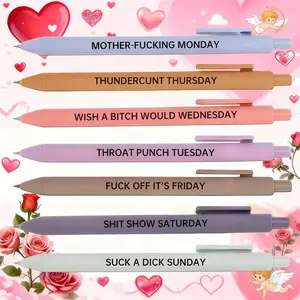 7pcs Funny Design Ballpoint Pen Set, Seven Days Of The Week Pen Describing Mentality, Black Ink Gift Pen, Desk Office Accessories, Office Stationery, Office Supplies, Teacher Gifts, Summer New year Gift, Ball Point Pens