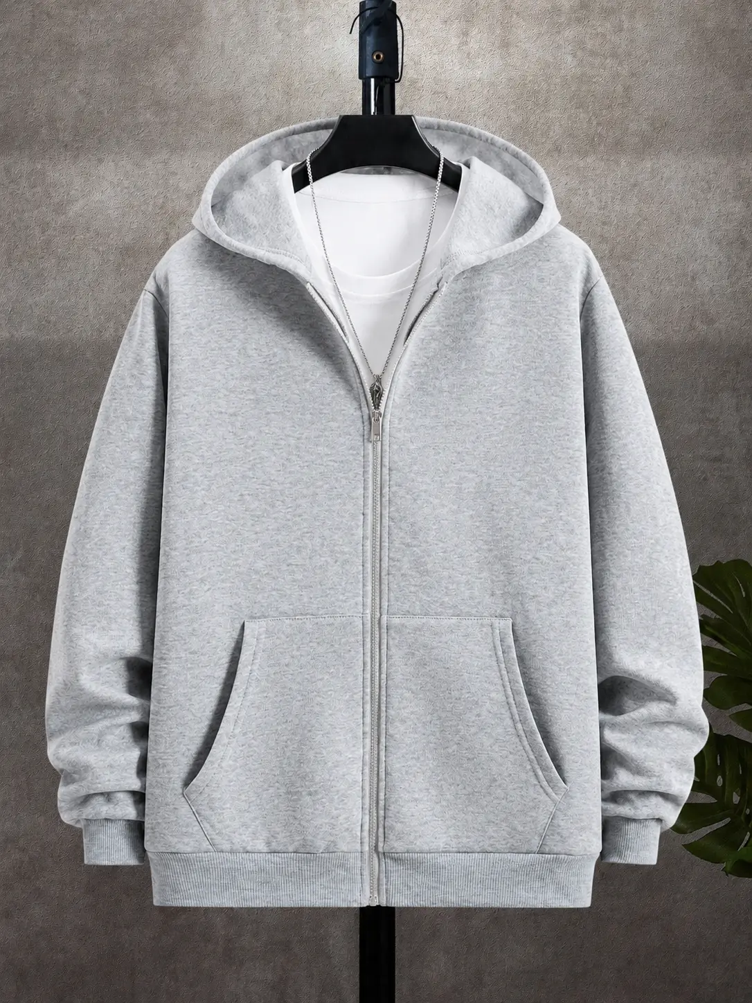 Men’s casual lightweight zip-up hooded sweatshirt, navy blue, autumn, back-to-school holiday, long sleeve, fashionable minimalist versatile sports-style top Menswear Beige grey hoodie man