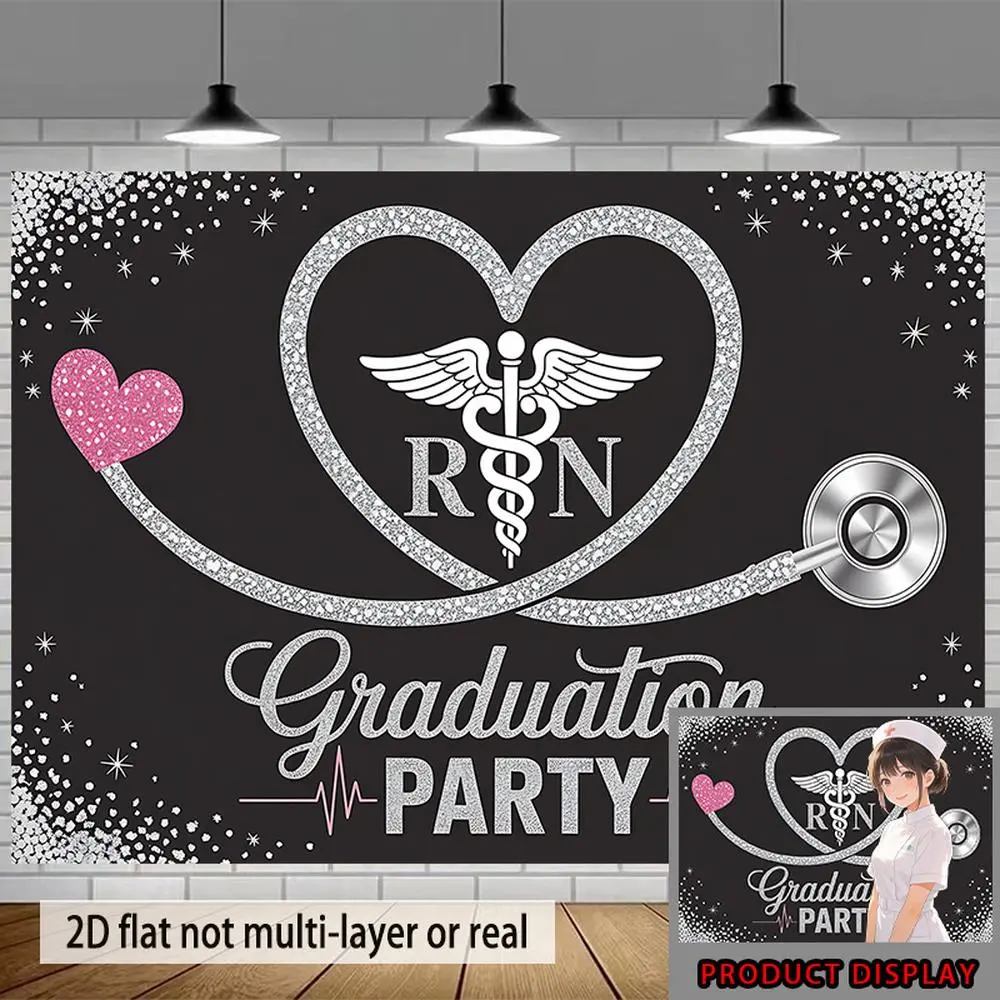 1-Piece Reusable 2D Flat Nurse Theme Banner, Polyester RN Graduation/Birthday Invitation, Photo Booth Backdrop, Home Wall Decoration Supply