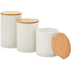 White Ceramic Canisters - Coffee Canisters with Airtight   - Countertop Coffee  Sugar Container Set - Flour & Sugar Storage Containers - 3 Pack, 4x4x5.9/4x4x4.9/4x4x3.9 in