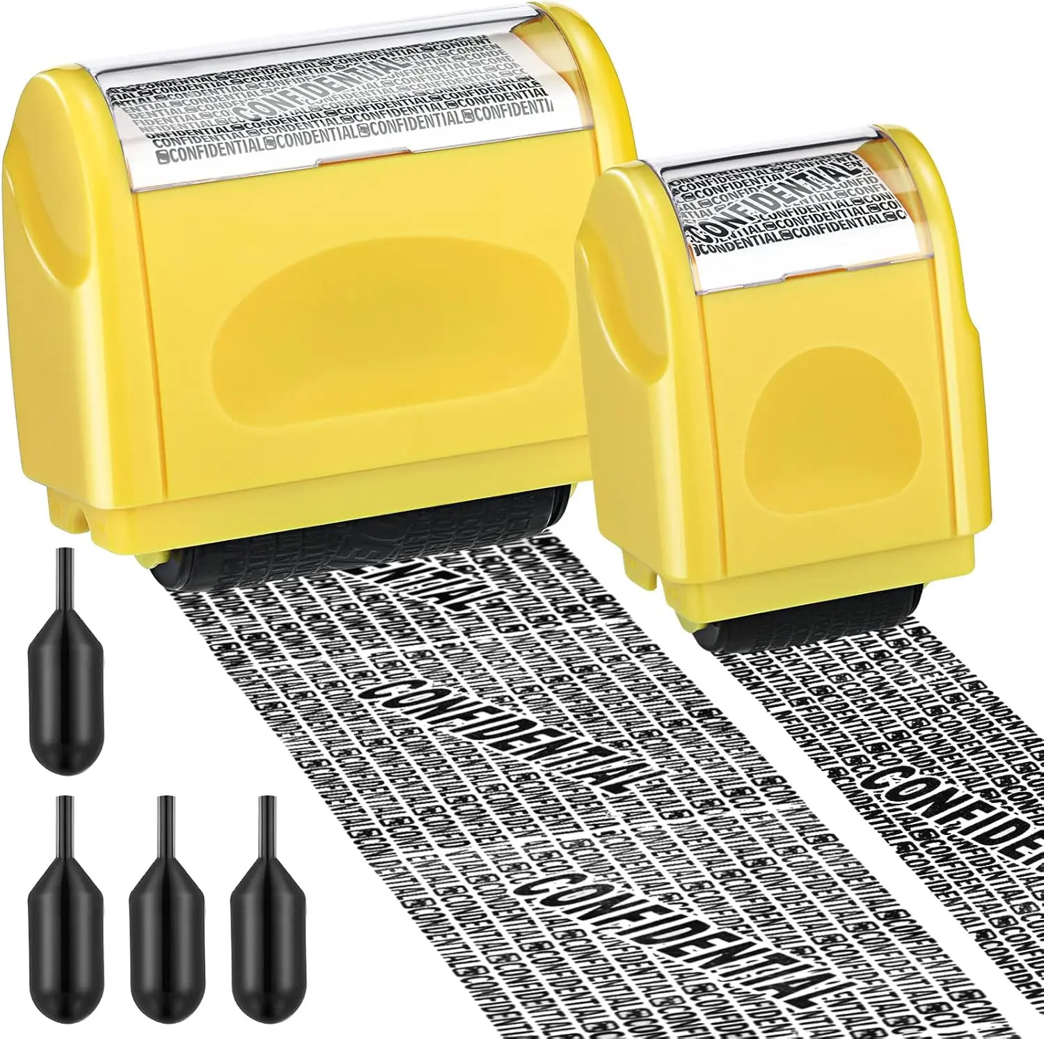 2 Pack Identity Protection Roller Stamp Identity Theft, Privacy Roller Stamp Information Blocker and 4 Pack Refill Ink for ID Account Data Address Security Yellow