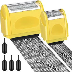2 Pack Identity Protection Roller Stamp Identity Theft, Privacy Roller Stamp Information Blocker and 4 Pack Refill Ink for ID Account Data Address Security Yellow