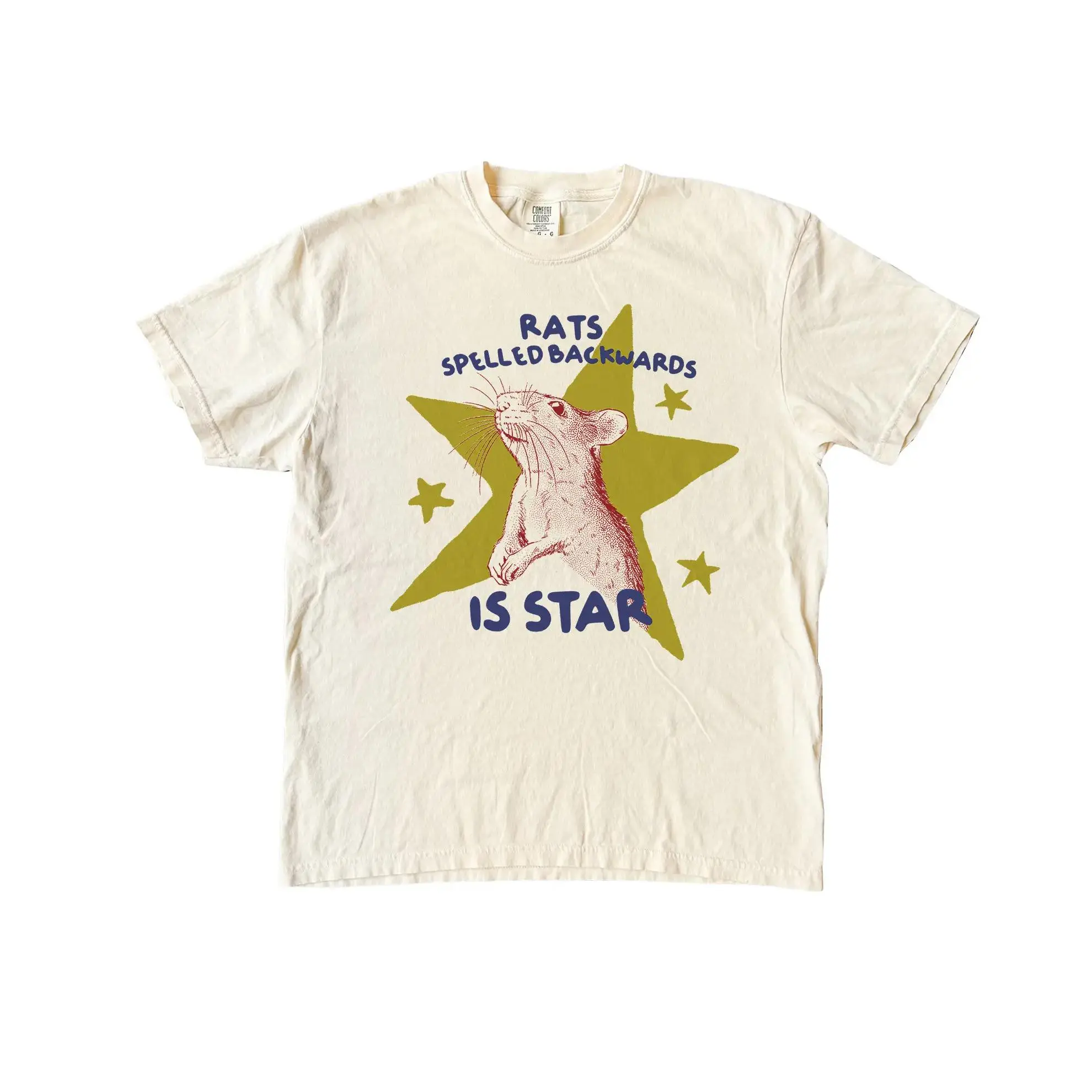 Women's Graphic T-Shirt with Premium Feel - Casual Short-Sleeve Top with Funny "Rat Spelled Backwards is Star" Meme, Lady, Fathers Day, T Shirts, Funny T-Shirts Meme, Cotton Graphic Tees