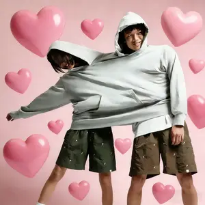 V-Day Must-Have!Matching Oversized Grey Couple Hoodies| Unisex Crewneck Long Sleeve Sweatshirts| Cute Valentine’S Day Gift For Couples