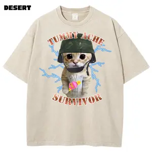 Tummy Ache Survivor Meme Cat T-Shirt, Vintage Funny Graphic Tee, Unisex Meme Cringe Funny Dumb Shirt, Menswear, Womenswear, Streetwear